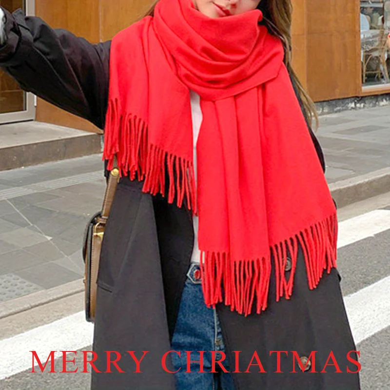 New Year Red Christmas Gift New Artificial Cashmere Scarf for Women Winter Shawl Thickened Tide Multifunctional Scarf Ins Style