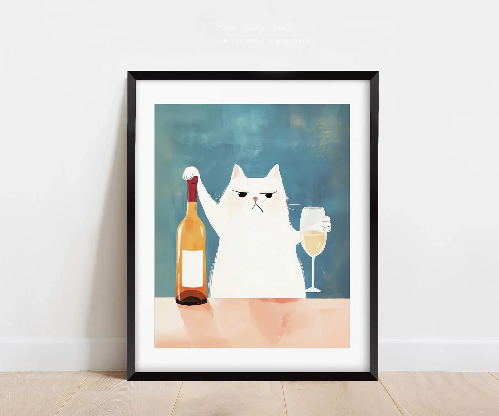 Bar Decor Funny Cat Poster | Art Print | Wall Art | Kitchen Decor | Cat Poster | Wine Print | Trendy | Digital Download | PRINTA
