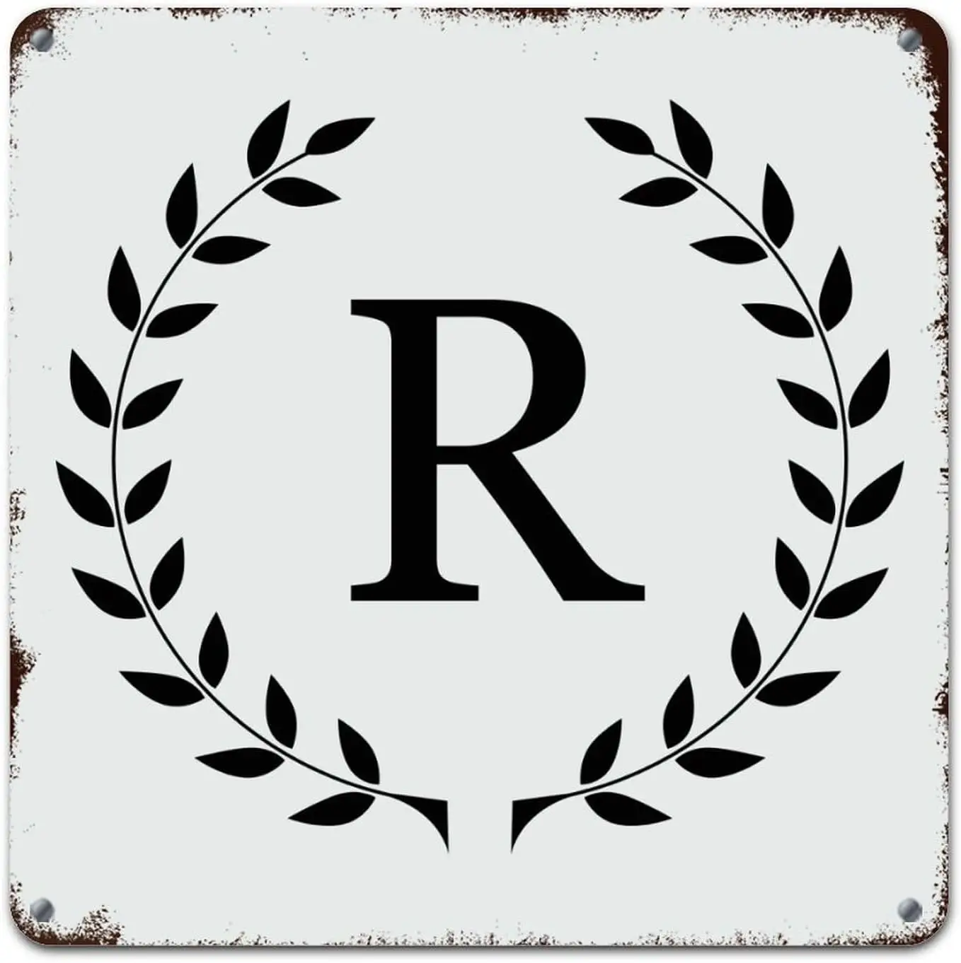 Custom Letter Gifts Retro Vintage Tin Metal Sign Monogram Initial Letter R Metal Tin Sign Black Wreath Alphabet Aluminum Ar sign