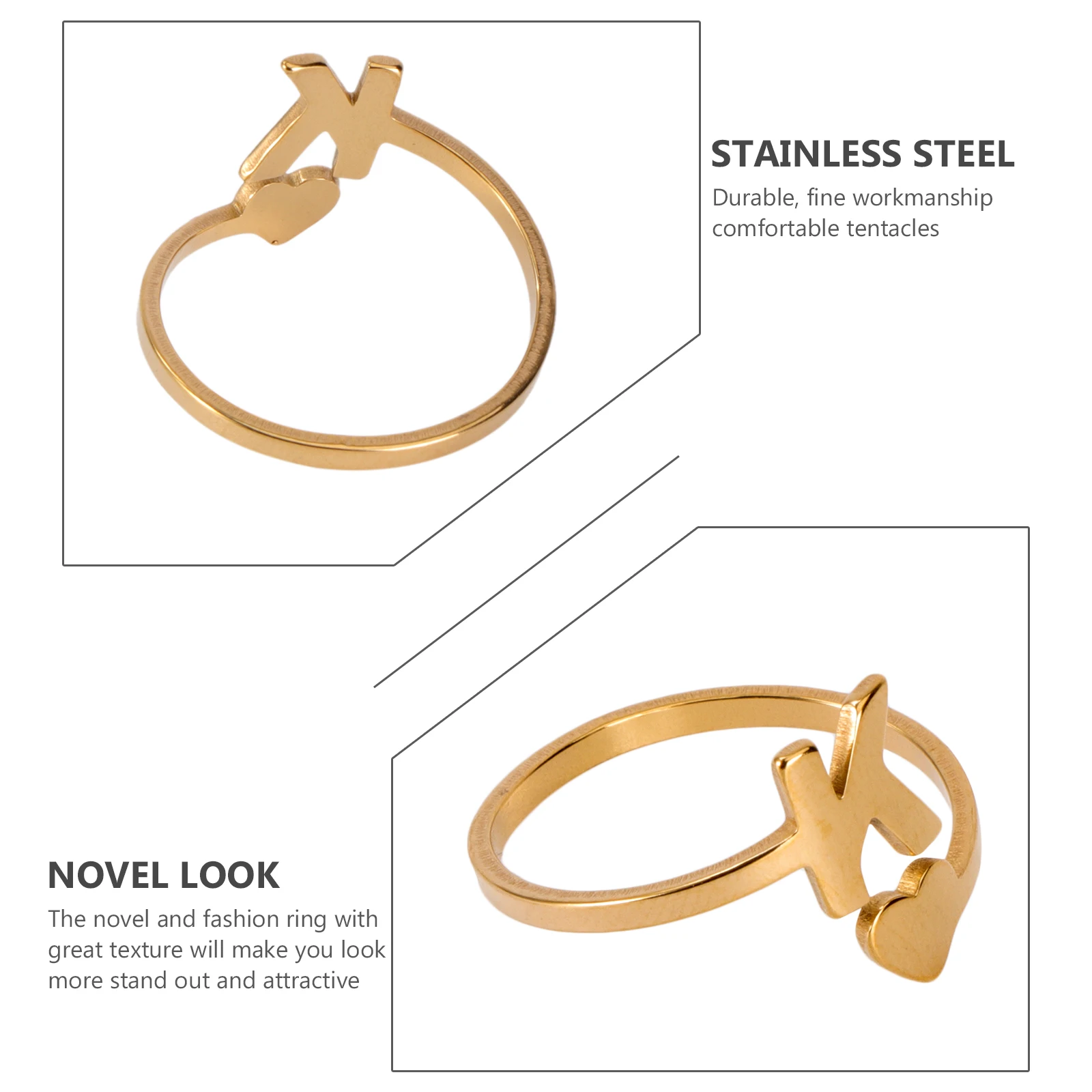 

1pc Stainless Steel Initials Ring Retro Female Loving Heart Chic Finger Jewelry For Party Anniversary Gift (Golden)