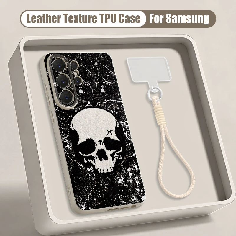Skeleton Print Phone Case For Samsung Galaxy S26 S25 S24 Ultra S23 S25 FE A57 A37 A17 A56 A55 A16 A26 A54 Lanyard Silicone Cover
