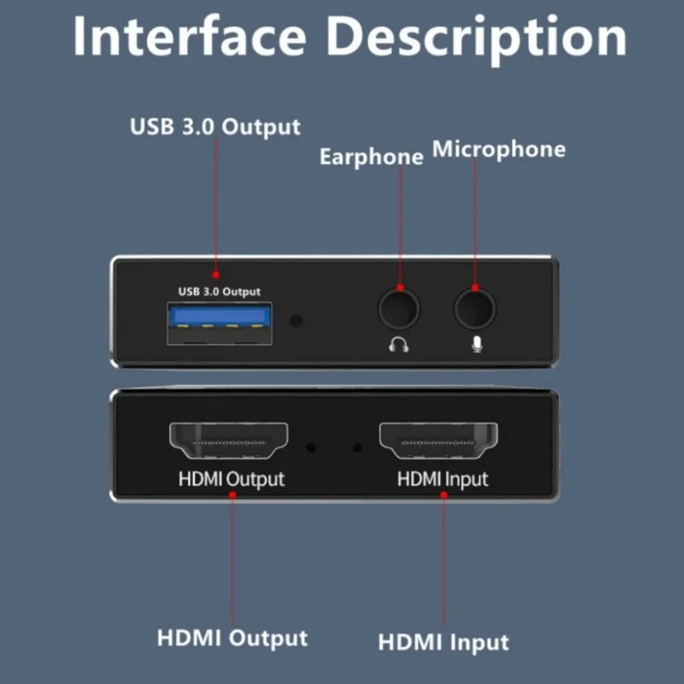 4K HDMI-kompatible Videoaufnahmekarte Loop Out für Spielaufzeichnung Live-Streaming USB 3.0 Videoaufnahmekarte für PS3/4 Switch