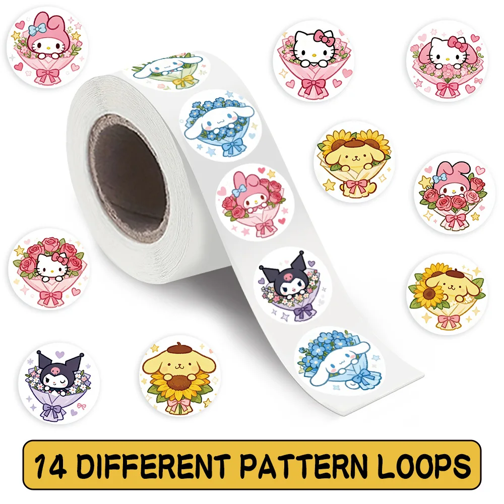 

500pcs/Roll New Cartoon Sanrio Flower Bouquet Sealing Stickers DIY PVC Laptop Decals Decoration Reward Gift Toy