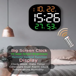 11Inch Large Screen LED Digital Wall Clock Humidity Dual Alarm 10Levels Smart Brightness Remote Control Electronic Clock Decor