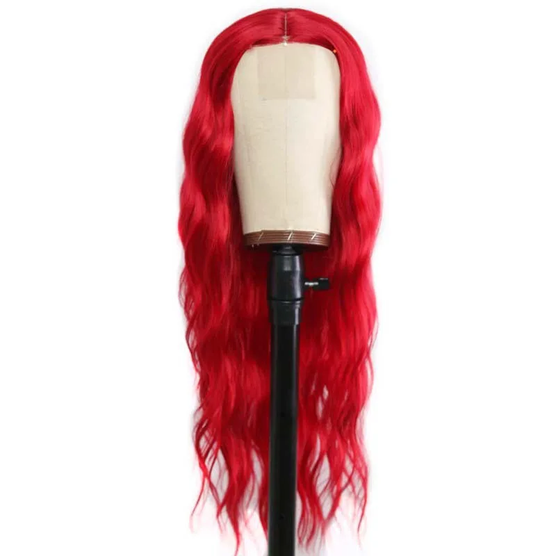 Fashionable cross-border small lace  red long curly  women's synthetic fiber headband lace wigs