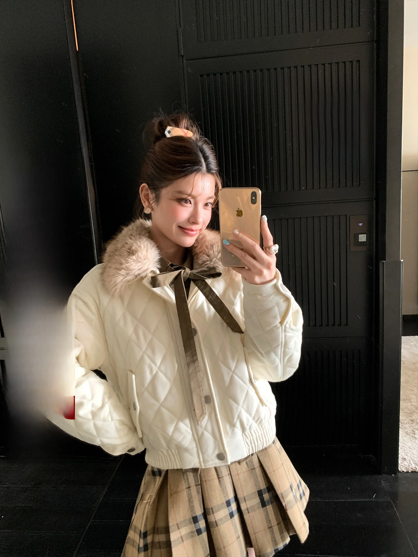 

Утепленная хлопковая куртка LIONE с меховым воротником, экологичная, с ромбовидным узором, женская модная верхняя одежда в корейском стиле, приталенный крой