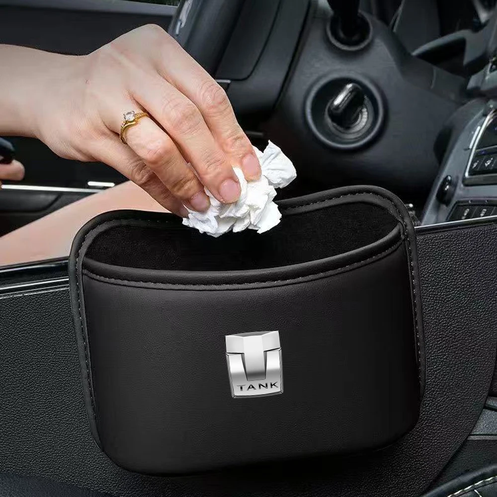 Car Leather Storage Box Garbage Box Door Seat Backrest Hanging Cup Storage Box For Tank Great Wall 300 400 500 700 Hi4T 300 HiaZ