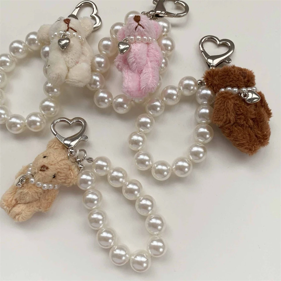 ZAKOL Korean Fashion Imitation Pearl Bear Doll Pendant Keychain Handbag Mobile Phone Accessories Gift for Women Girls