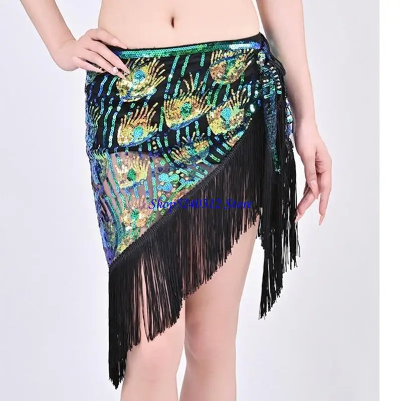 634C حزام الرقص الشرقي المتلألئ متعدد الوظائف، هامش قابل للفصل، ملحقات عروض الحفلات والمهرجانات #4