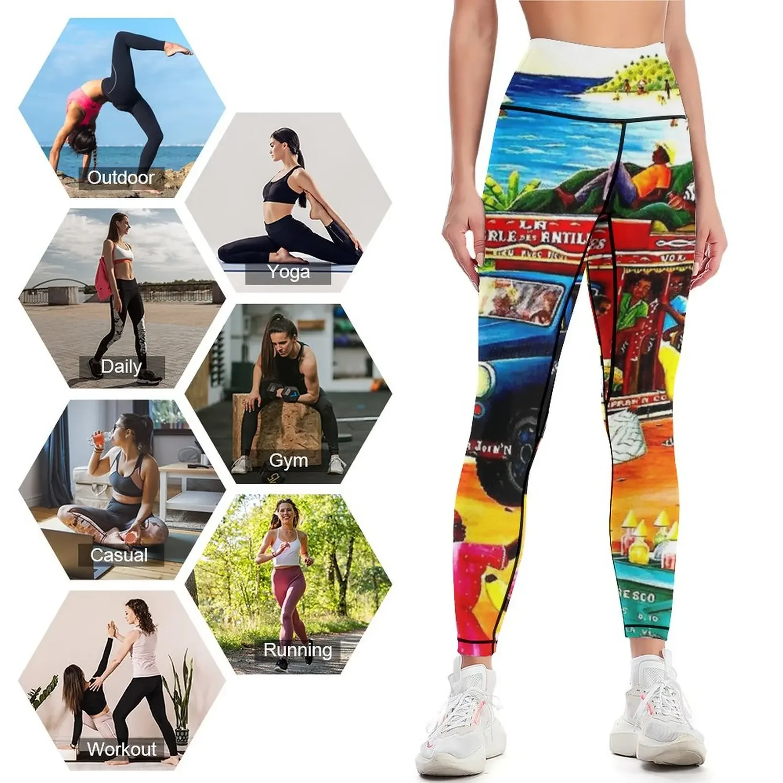 HAITI : Vintage Travel and Tourism Advertising Print Leggings Women's pants Leginsy push up Sports female Womens Leggings