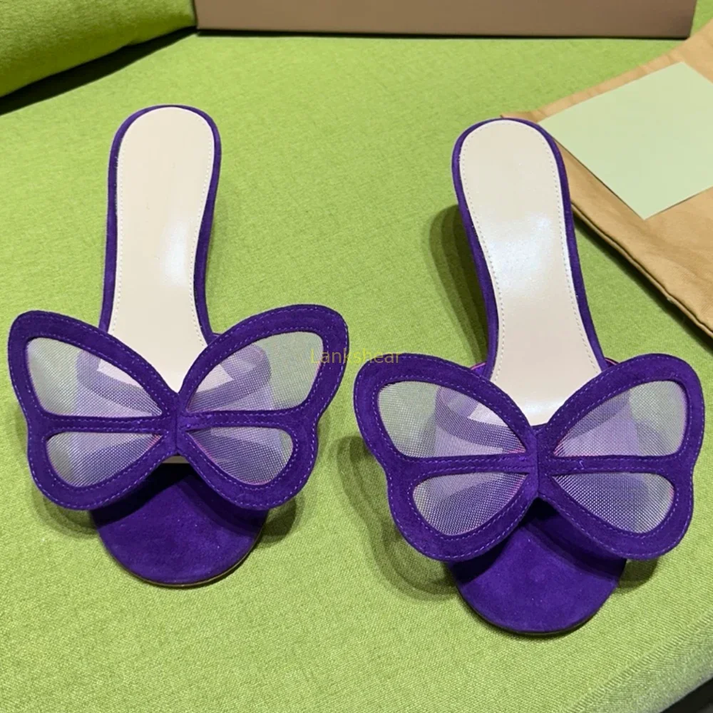 

Butterfly Flower Decoration Slippers Sexy Round Toe Thin Heel Slip On Sloid New Arrivals Fashion Women Summer Sandalsr