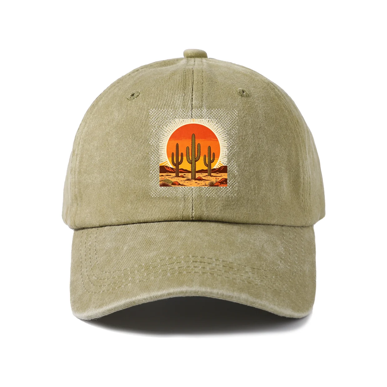 Desert Cactus Sunset Graphic Baseball Cap, Vintage Washed Adjustable Unisex Dad Hat, Streetwear Gift