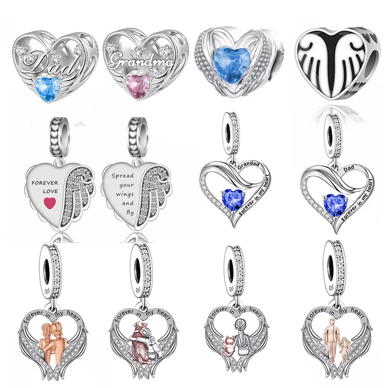 

Huoonew Fit Original Pan Charm Bracelet 925 Silver Angel Wings Forever in My Heart Father Daughter Bead For Making Berloque