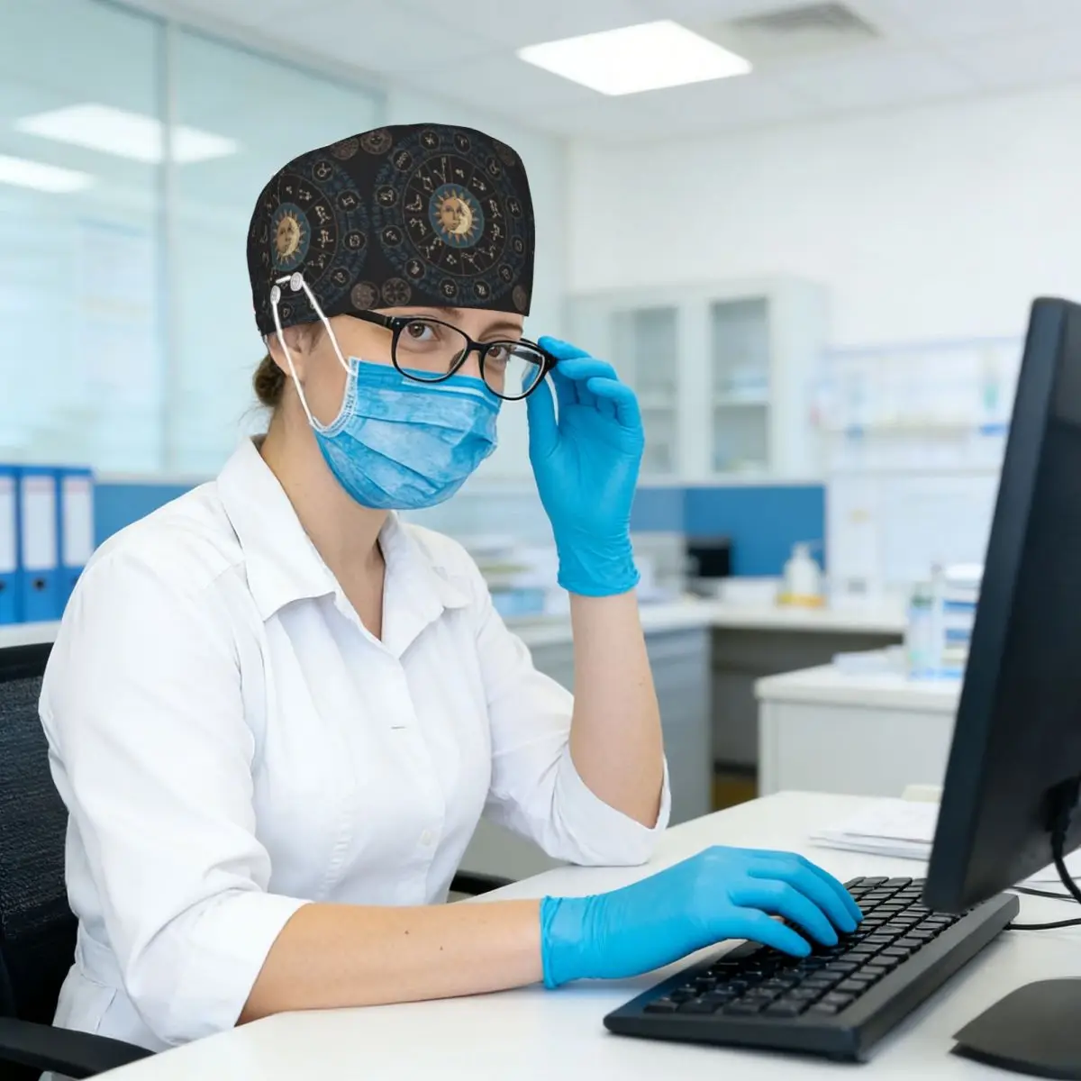 Horoscope Wheel With Zodiac Signs Scrub Hat Doctor Working Surgical Cap Men Women Adjustable Nursing Caps for Dentist