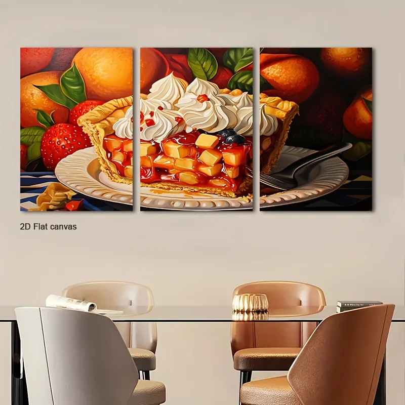 Frameless canvas [2D Flat] 3pcs Fruity Pie With Whipped Canvas Wall Art | Suitable For Room, Office, Home, Wall Art, Bathroom