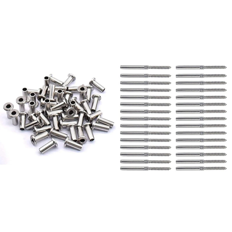 

ABKD 80Pcs T316 Stainless Steel Protector Sleeves & 30Pcs Swage Lag Screws Left & Right For 1/8 Inch Cable Railing System