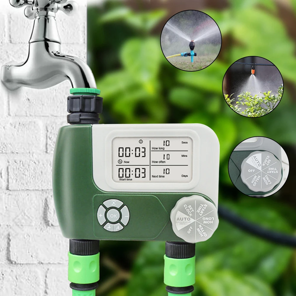 

With 2 Outlet Programmable Irrigation Controller Garden Water Timers Digital Hose ​Faucet Timer Automatic