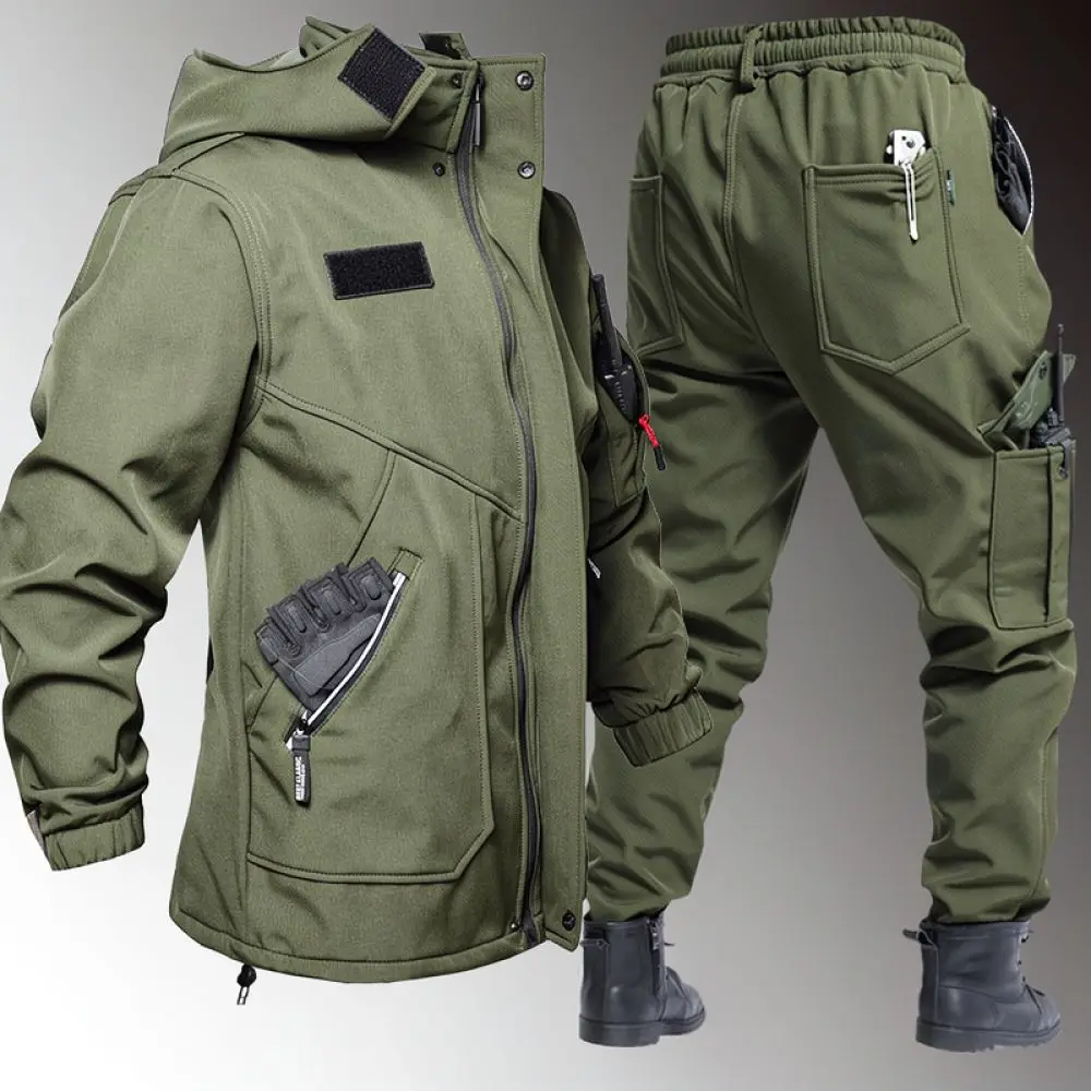 Outdoor Mens Waterproof Thermal Jacket Trouser Suit Durable Tactical Work Uniform Hiking Mountaineering Winter Fleece Gear