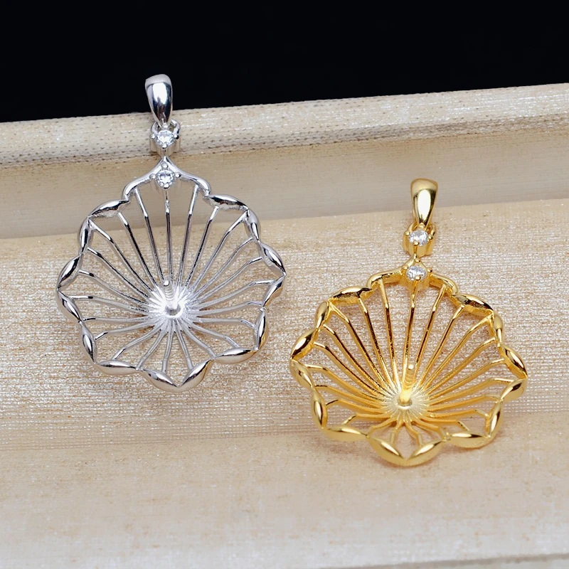 Elegant S925 Sterling Silver Flower Pearl Semi Mount Pendant Setting for 12-14mm Beads Women Jewelry Making Accessories JG5197