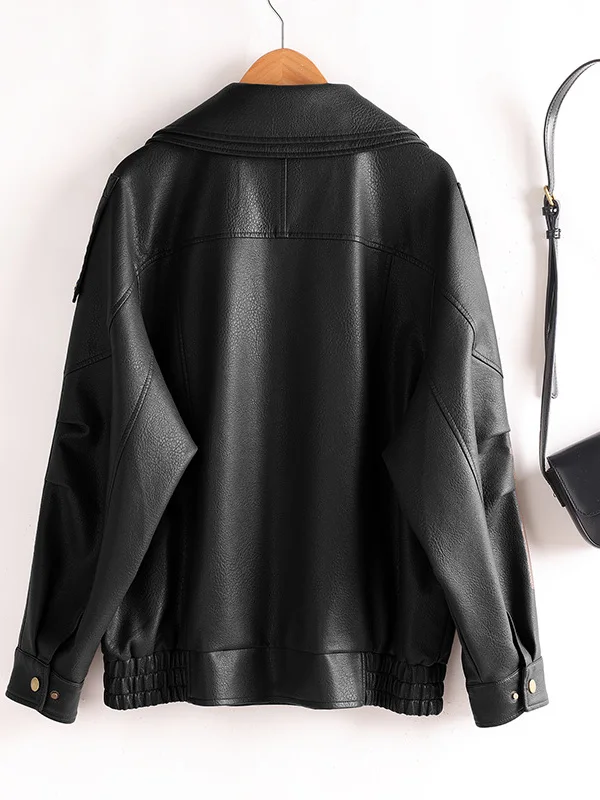 Cool Leather Jaet Or Sle 2025 da donna Nuovo cappotto allentato in pelle da motociclista eepskin Capispalla in vera pelle Faionable Commute D...