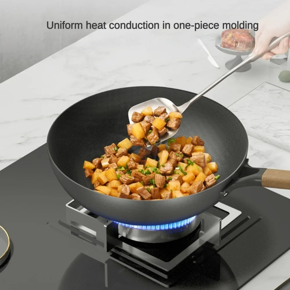 Chinese Wok Home Cooking Uncoated Rust-proof Wok Large-capacity Frying Integrated Anti-sticking Woks Cookware Pans Stove Gas