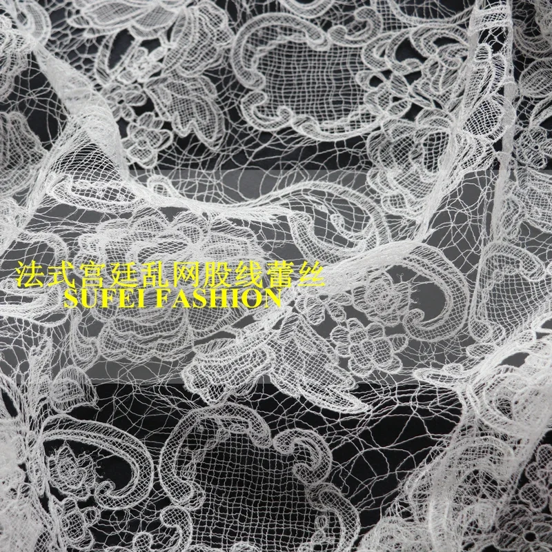 

120CM Wide White Polyester Embroidery Lace Fabric for Wedding Evening Dress S236