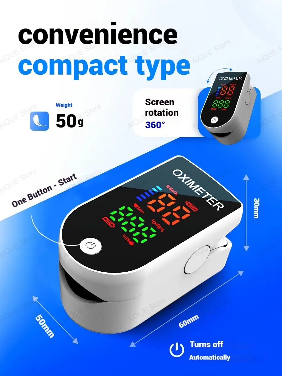 AiQUE LED Medical Digital Fingertip Pulse Oximeter Blood Oxygen Saturation Meter Finger SPO2 PR Monitor Oximetro gallery 2