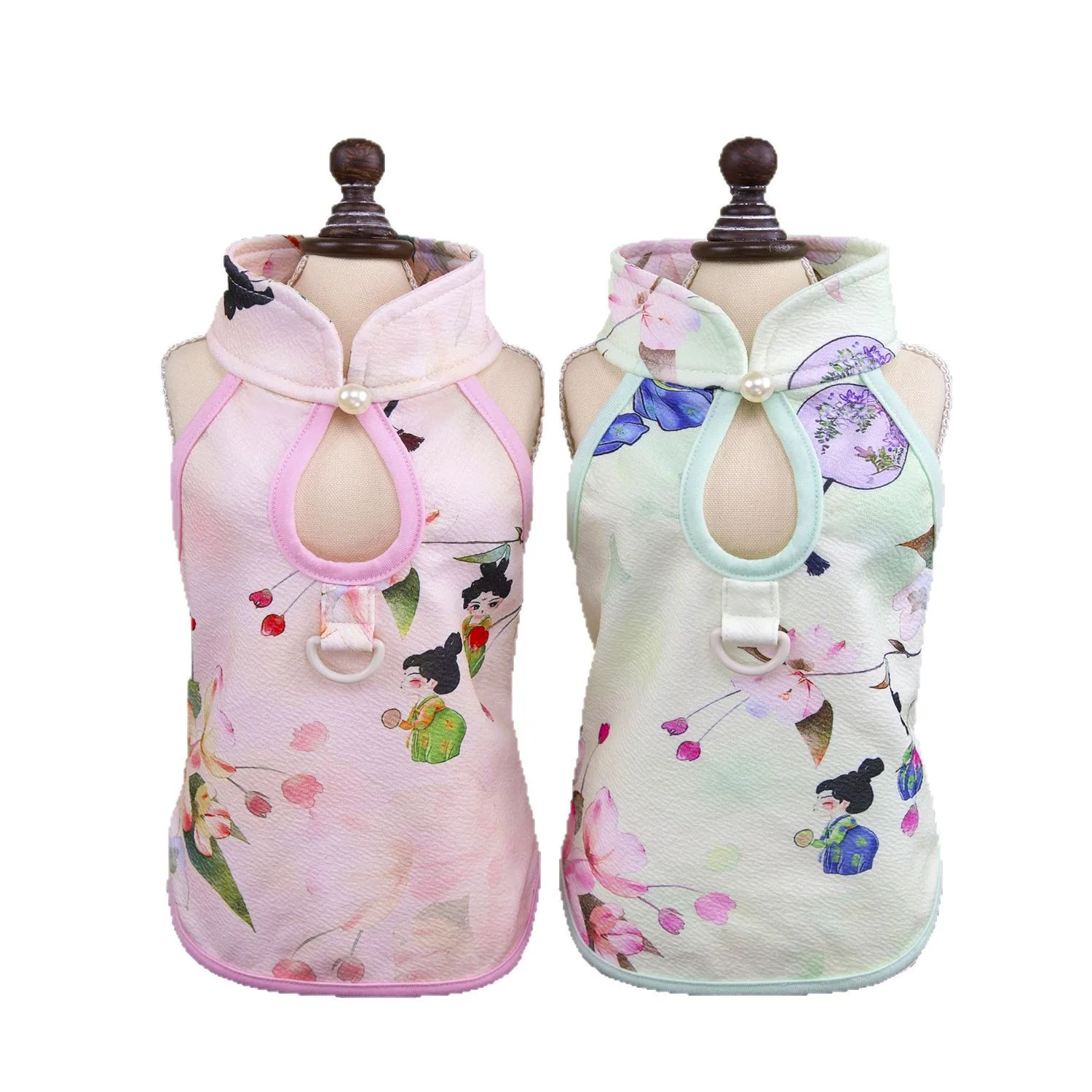 

New Pet Hanfu Cheongsam Undershirt Teddy Than Panda Microphone Tang Suit Plate Buckle Traction Coat Breathable Mesh Dog Clothing