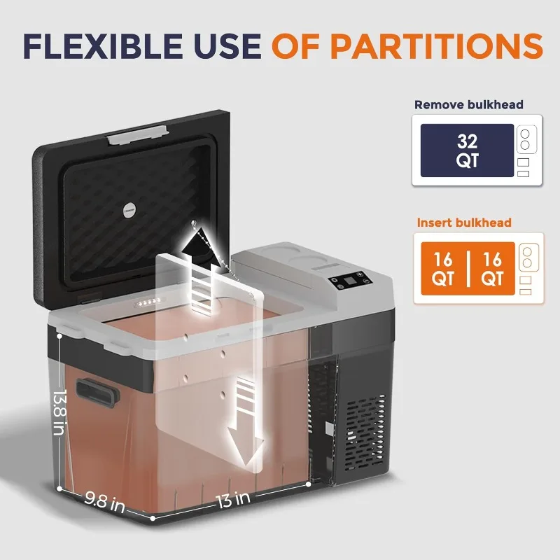 مبرد كهربائي للثلاجة 12 فولت - ضاغط ثلاجة 32 كوارت (30 لتر) 12/24 فولت تيار مستمر و100-240 فولت تيار متردد، بطارية ثلاجة 12 فولت قابلة للاستخدام