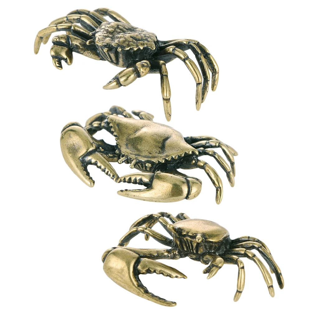 3 Pcs Animal Brass Crab Office Vintage Decor Lucky Figurines Sea Desktop Retro Crabs Exquisite Small