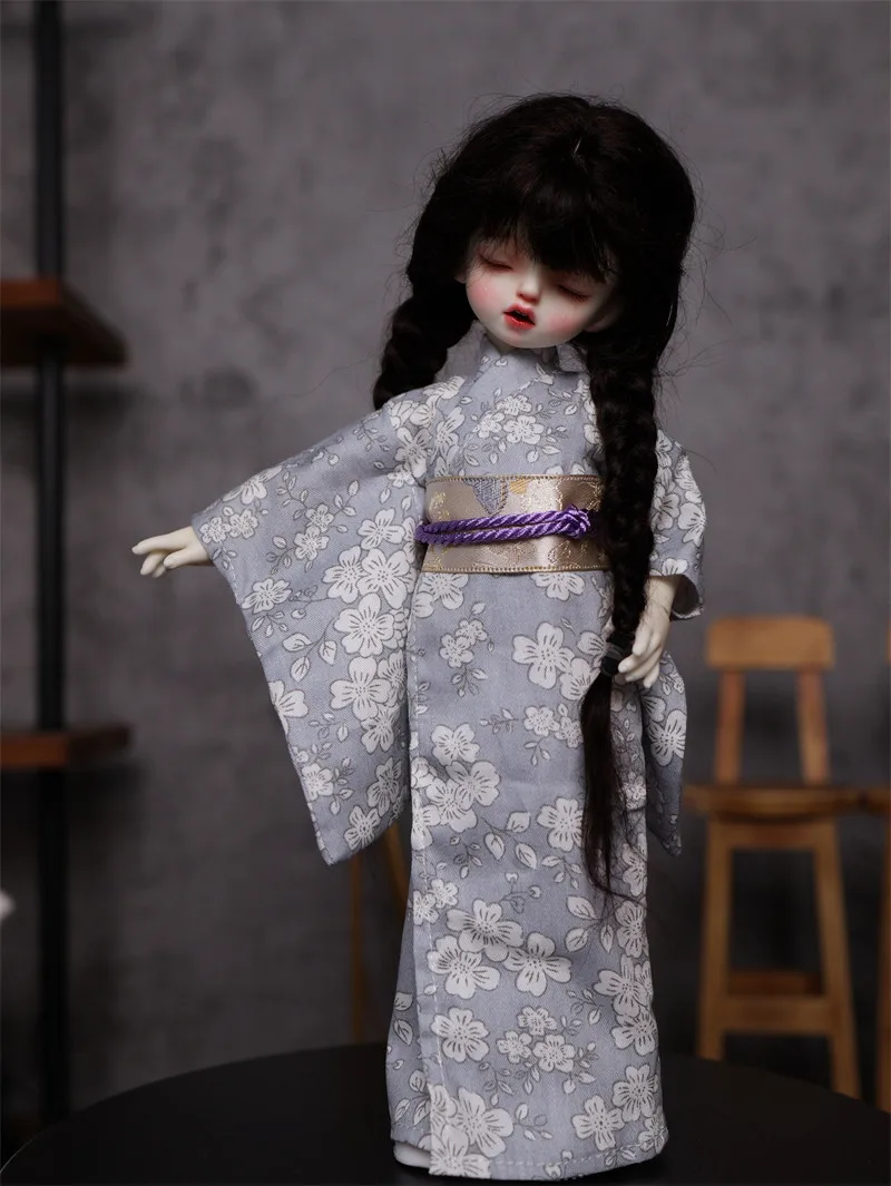 Japanischer süßer Yukata-Kimono mit Blumenmuster und Dienstmädchenrock für normale 1/6 BJD 30cm Actionfiguren-Körpermodelle – Detail 16