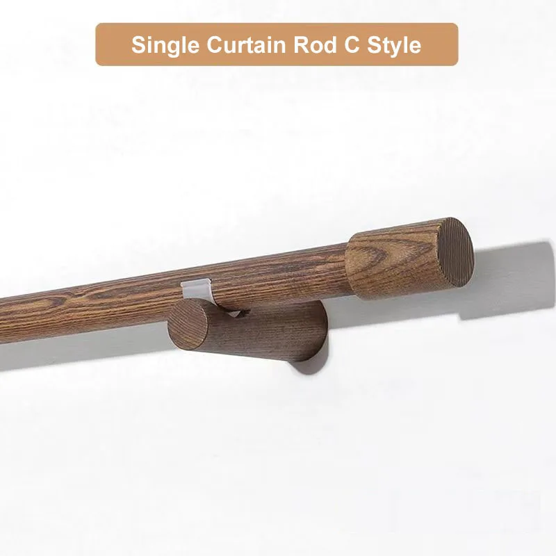 Walnut Color Single Wooden Curtain Roman Rod Sets, For Windows,With Premium White Wax Wood Rod,Rod Finials,Rings,Brackets,Screws