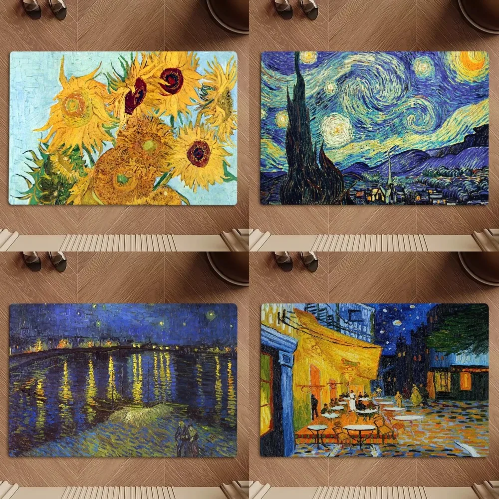 Vincent Van Gogh The Starry Night Floor Mat Bedroom Kitchen Door Bath House Super Absorbent Foot Non-slip