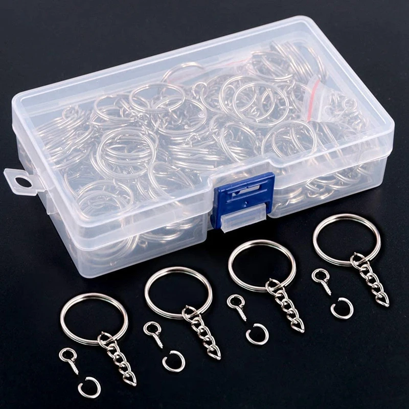 450 Pcs 1 Inch/25mm Split Key Rings with Chain, Key Chains Rings Parts with Open Jump Ring and Screw Eye Pins