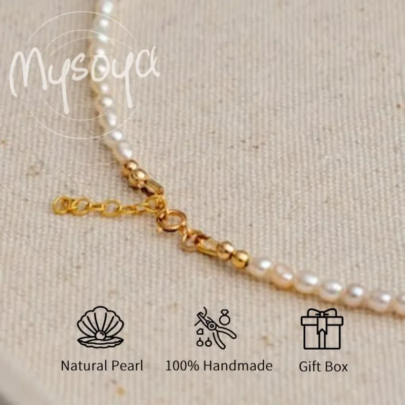 

MYSOYA White Rice-shaped Freshwater Pearl Necklace 4-5mm With Gift Box, For Her/Him, Birthday/WeddIng/Anniversary/Christmas Gift