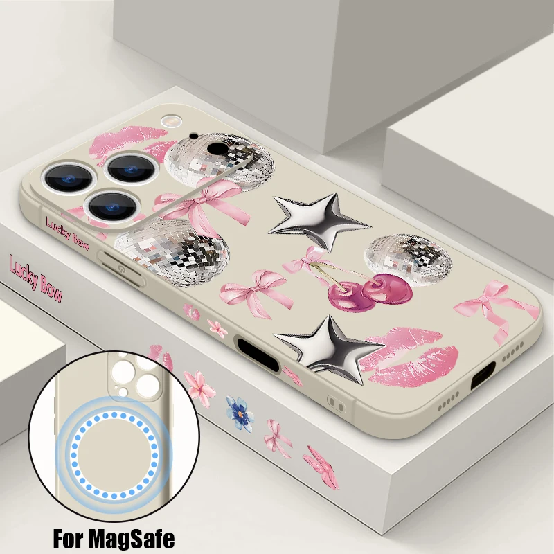Schleife Sterne bedruckte Handyhülle für iPhone 17 Pro Max 16e Air 16 15 14 13 12 Pro Max 11 magnetisch für Magsafe TPU Lanyard Cover
