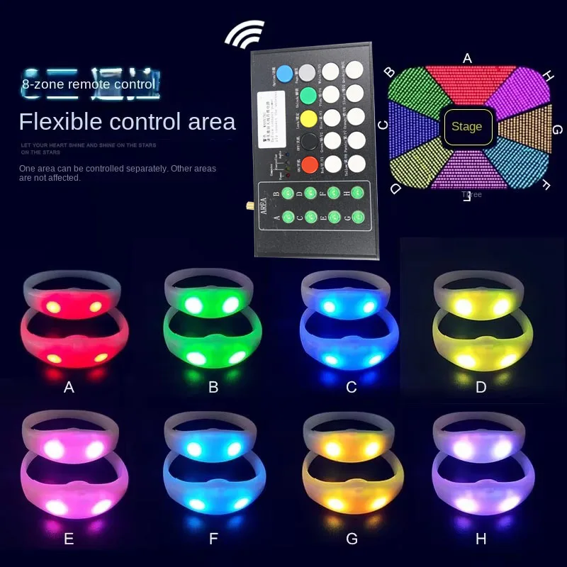 

150pcs/Lot Voice Activated Led Silicone Bracelets 24Keys 400-1000 Meters 433MHz 8 Areas Sound Remote Control Glowing Wristbands