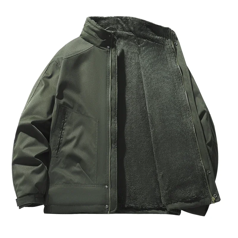 2026 New Army Green Thick Warm Fleece Lined Jacket Men Casual Windbreaker Coat