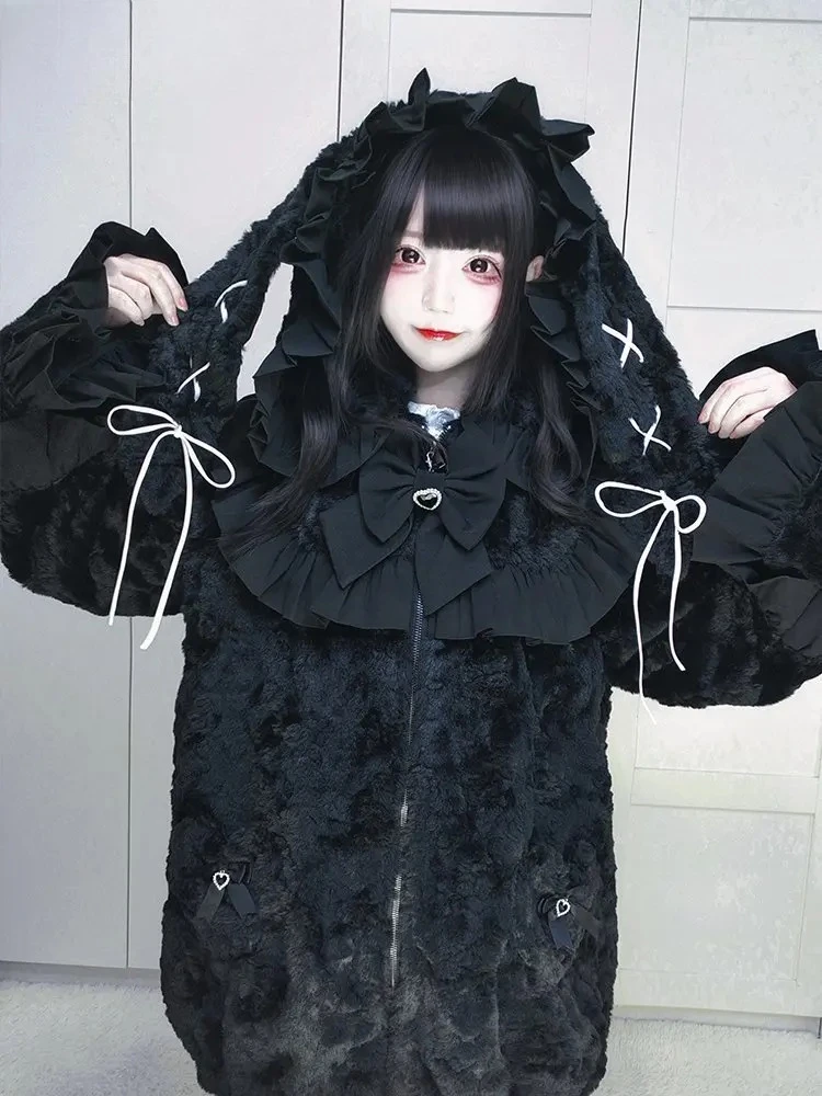 Mode Dame Warme Mäntel Y2K Subkultur Massenproduzierten Stil Casual Hoodie Kaninchen Winter frauen Lose Dicke Kapuze Jacke