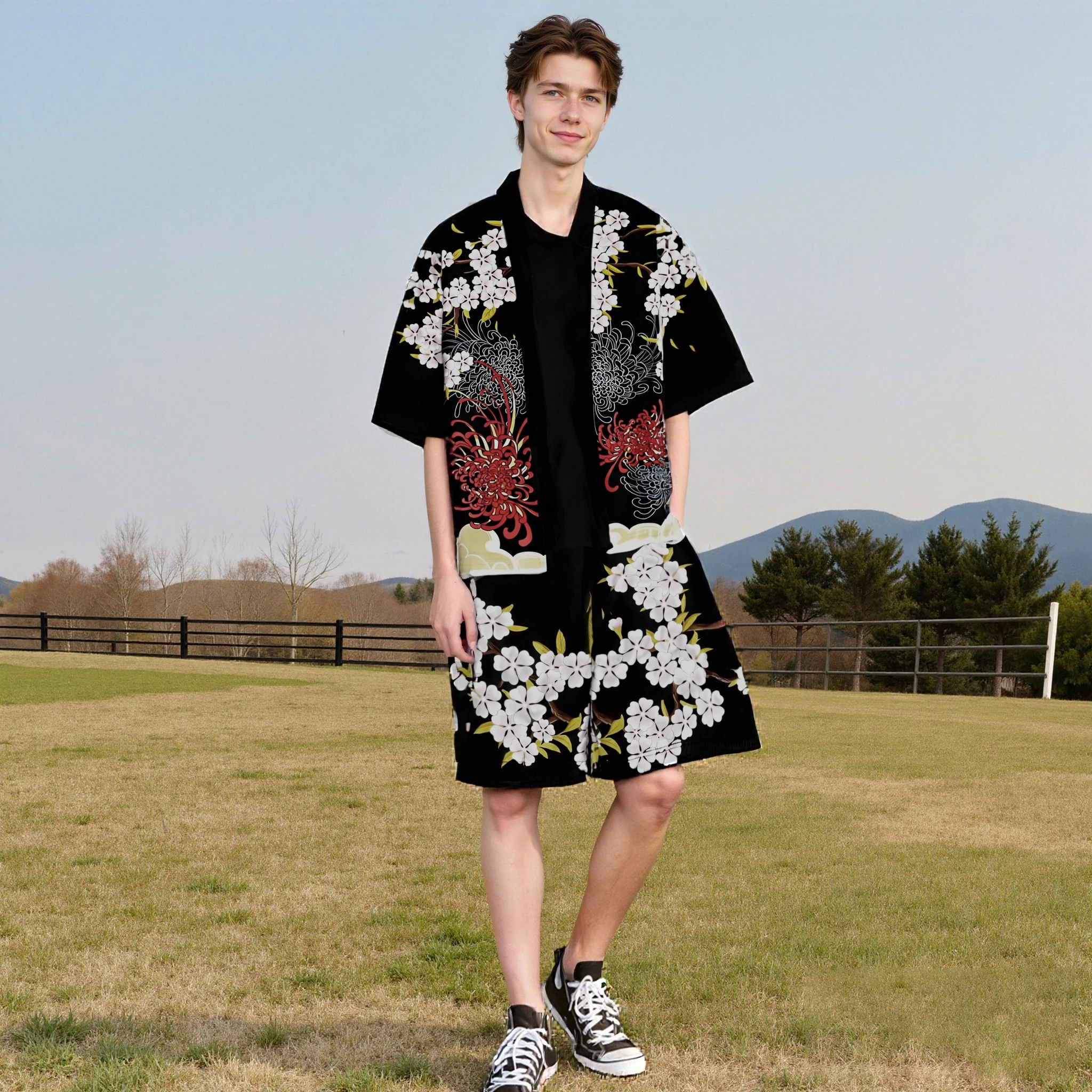 

Кимоно с рисунком кота самурая, мужской плащ, комплект кимоно, пара Hombre, пальто, шорты, одежда, плащ, пляжная рубашка, японское лето, хаори, унисекс