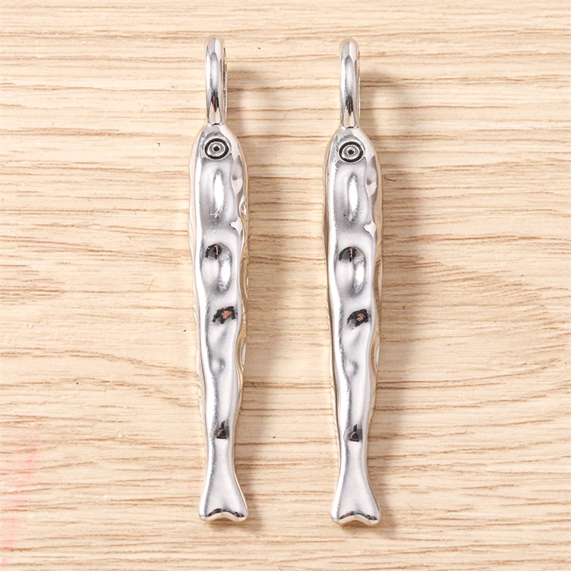 5 Stück 7x59mm süße Gold Silber Farbe Metall Fisch Charms Anhänger für Schmuckherstellung Halsketten Ohrringe Armbänder DIY Bastelbedarf – Detail 6