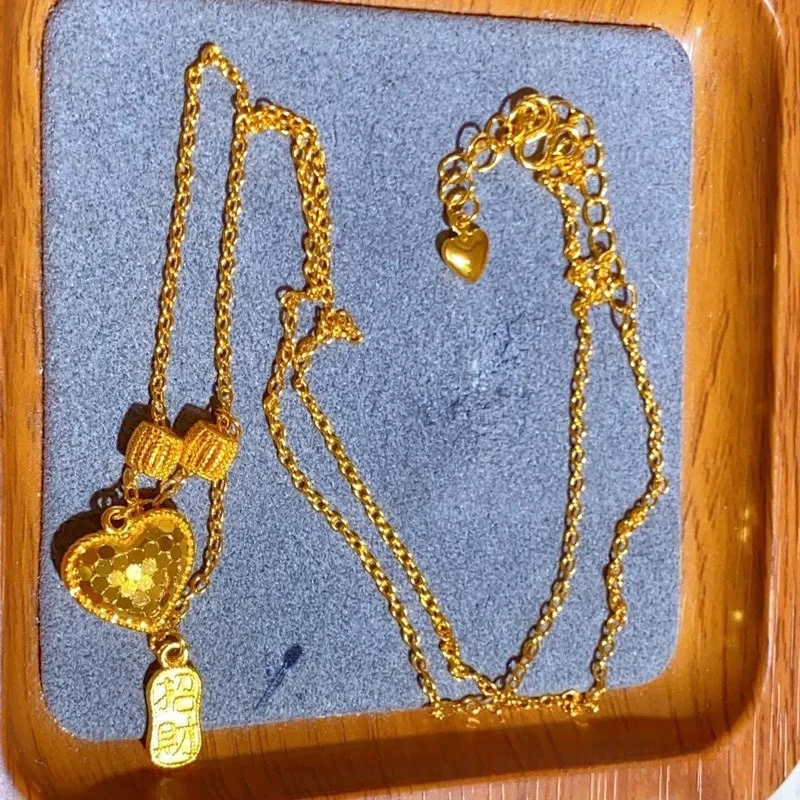 Fine 18 K Gold Color Heart Shape Pendant Necklace for Women Wedding Birthday Not Fade Jewelry Chain Gifts 5