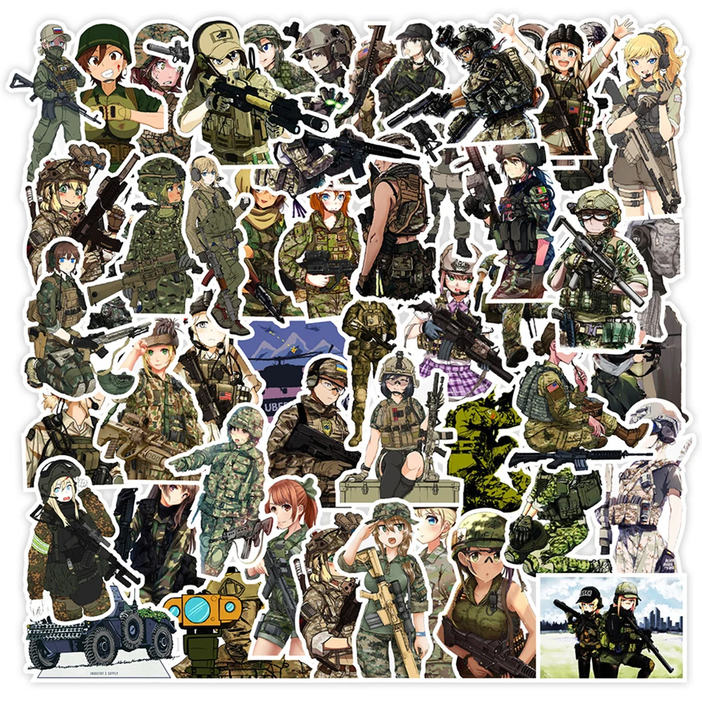 10/30/50pcs Cute Camouflage Female Soldier Stickers Cartoon Army Girls Sticker DIY Phone Skateboard Diary Anime Graffiti Decals