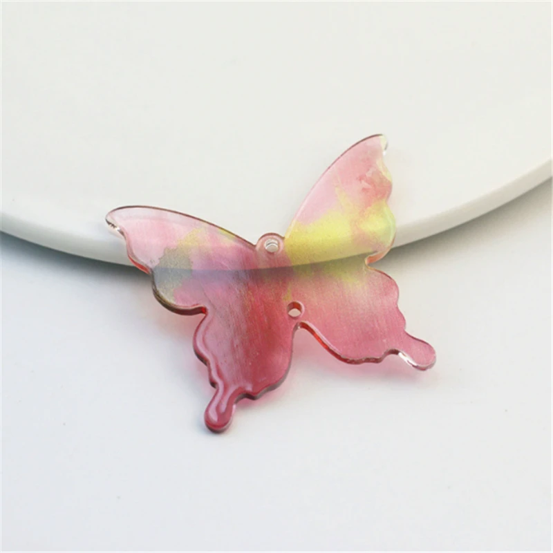 20Pcs Acetic Acid 27MM Animal Butterfly Resin Flower Beads Cap Sakura Charm Connectors Diy Hair Jewelry Making Accessories
