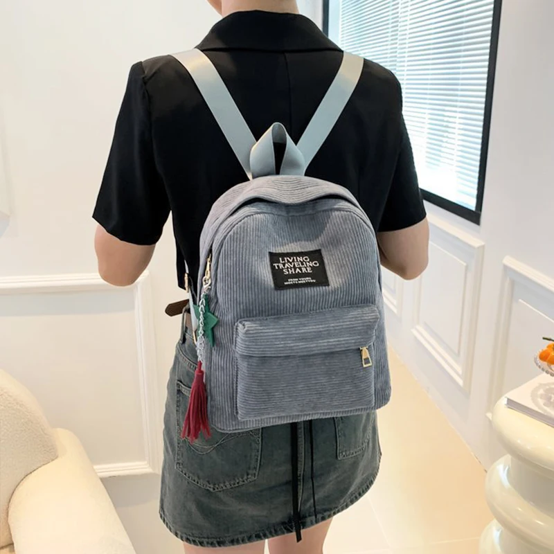 Casual Female Backpack Women College School Bags Travel Rucksack Corduroy Shoulder Bags For Teenage Girls Sport Knapsack