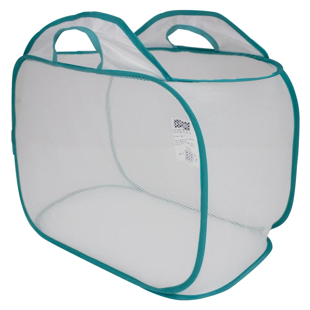 

4 Pack White Mesh Pop-up Laundry Baskets Durable Portable Hamper Heavy Duty Carry Handles Collapsible Sorter Clothes Toys