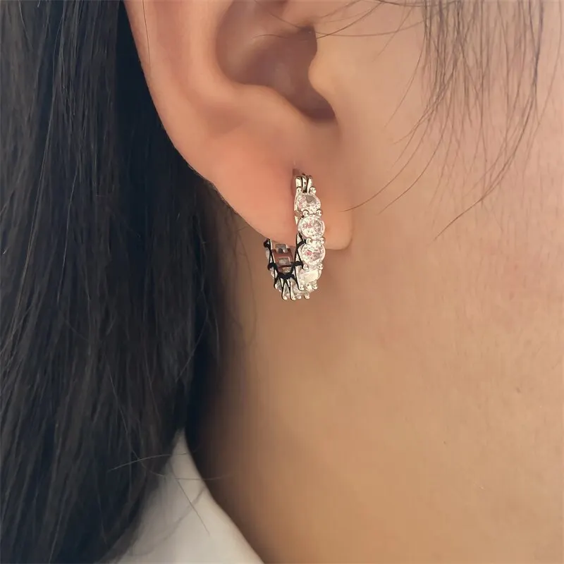 UILZ Classic America U Shape Earrings For Women Girls High Quality Shiny Zircon Ear Accessory Occident Style Jewelry Gifts image 4