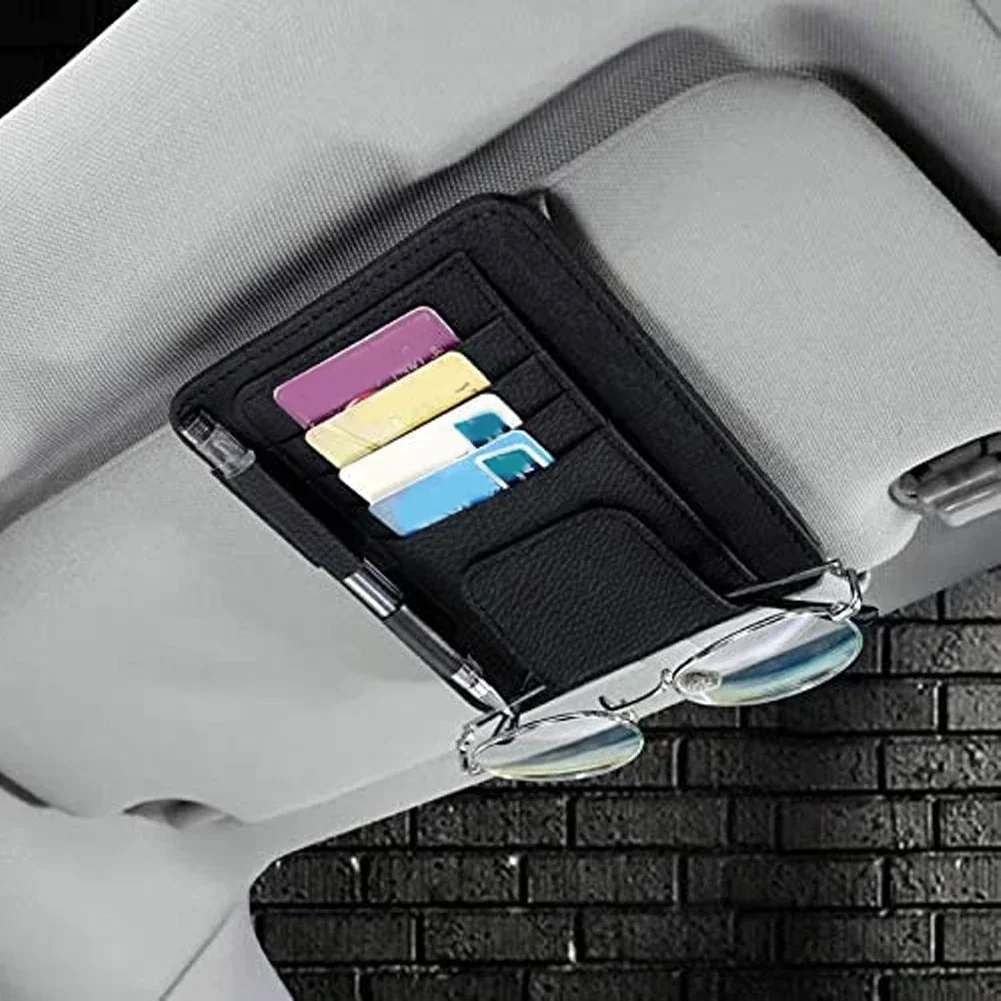 Car Sun Visor Bill Pen Business Card Holder Multi-Pocket Business Card Storage Management Sunglasses Holder Visor Accessories