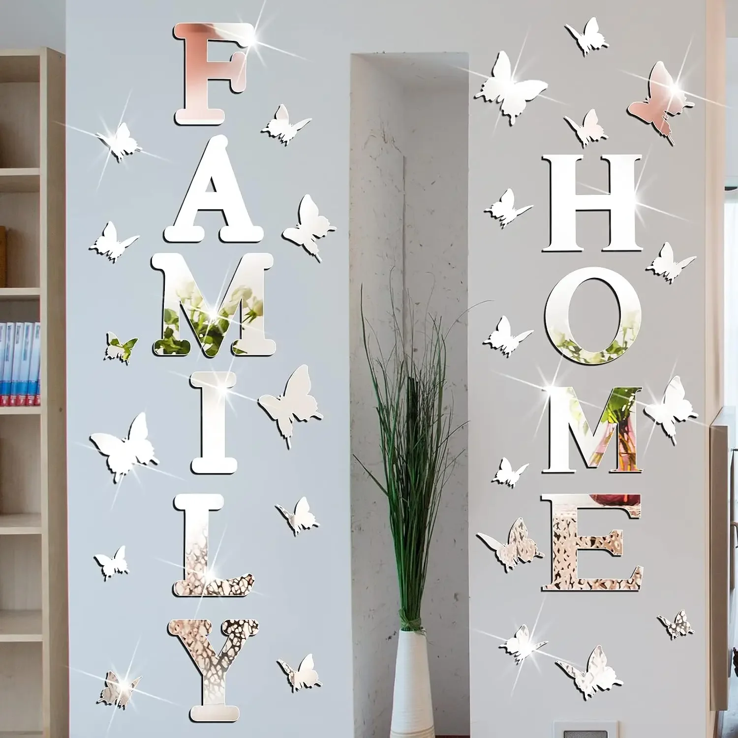 Self Adhesive Acrylic Mirror Wall Sticker Alphabet Butterfly Decor Decals for Home Bedroom Living Room
