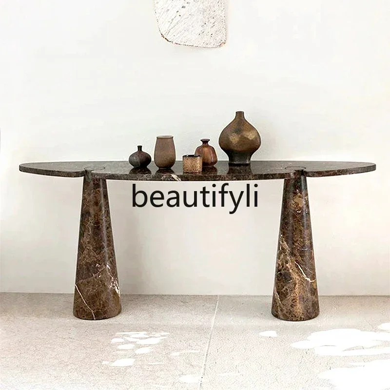 

American marble entrance table, semi-round designer, very narrow, against the wall to enter the home, high-end entrance table